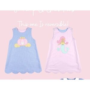 Shrimp & Grits Kids Reversible Girls Dress Pumpkin Mermaid Seersucker  Size 7 z2